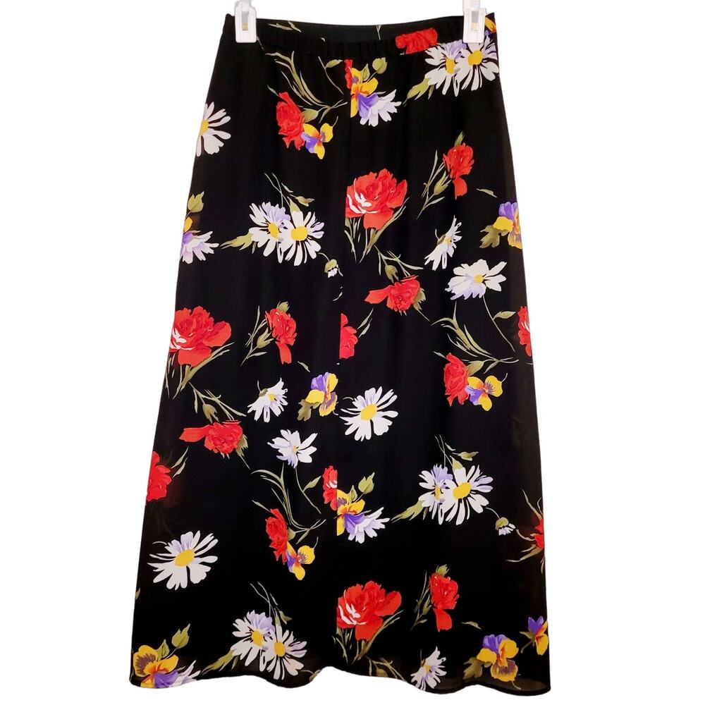 Vintage Casual Corner Annex Black Floral Midi Skirt Whimsigoth Fairy grunge